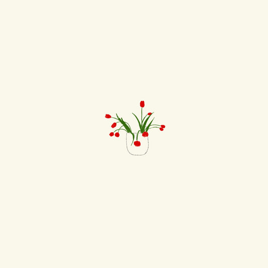 Red tulips pot
